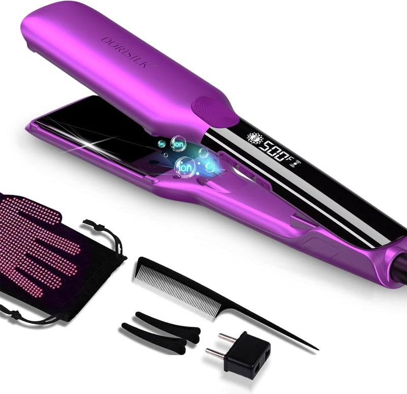 DORISILK 500 Degree High Temp Professional Hair Straightenr ， Ceramic Wide Flat Iron ，2 in 1 Hair Straightener and Curler，Plasma Flat Iron Hair Straightener Get Frizz-Free and Shiny (Purple) - Image 1